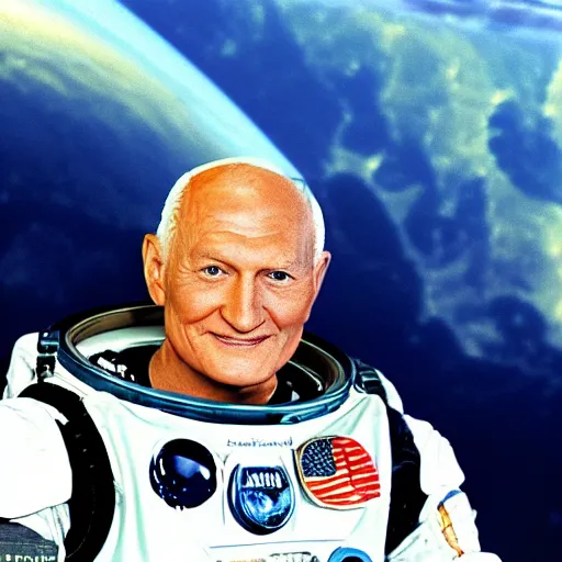 Prompt: a photo of buzz lightyear aldrin in space taken by the james webb satellite telescope but zoomed in