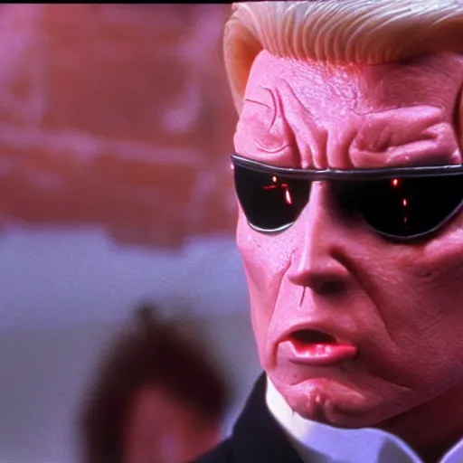 Prompt: A still of Donald Trump as The Terminator from T2 Terminator 2 Judgement Day. Extremely detailed. Beautiful. 4K. Award winning.