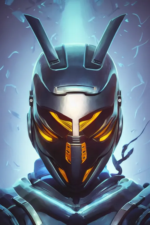 Image similar to epic mask helmet robot ninja portrait stylized as fornite style game design fanart by concept artist gervasio canda, behance hd by jesper ejsing, by rhads, makoto shinkai and lois van baarle, ilya kuvshinov, rossdraws global illumination radiating a glowing aura global illumination ray tracing hdr render in unreal engine 5