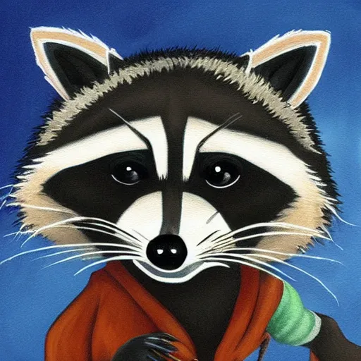 Prompt: a raccoon painting a picture of himself, anime, kawaii