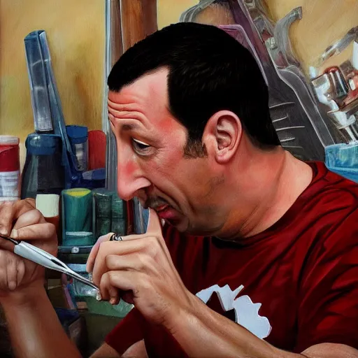 Image similar to adam sandler painting 4 k detailed super realistic