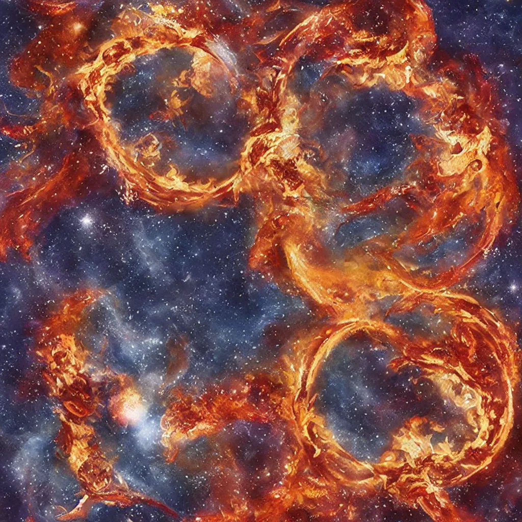 Image similar to gemini star sign being born from fire and ice