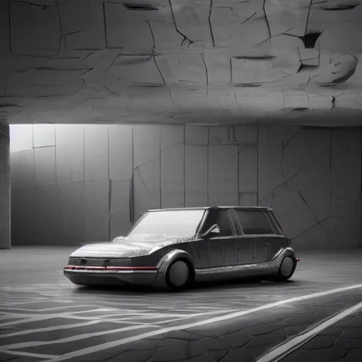 Prompt: car medium pattern noise sci-fi organic brutalist car forms and wall structure in the coronation of napoleon painting by Jacques-Louis David pinterest keyshot product render cloudy plastic ceramic material shiny gloss water reflections ultra high detail ultra realism 4k in plastic dark tilt shift