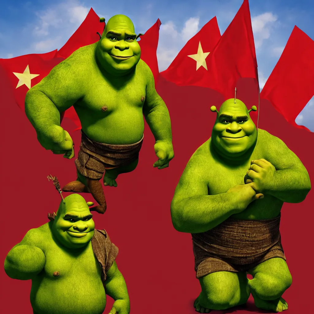 Image similar to one shrek posing as communist dictator, aesthetic, very detailed, 4 k, professional photography