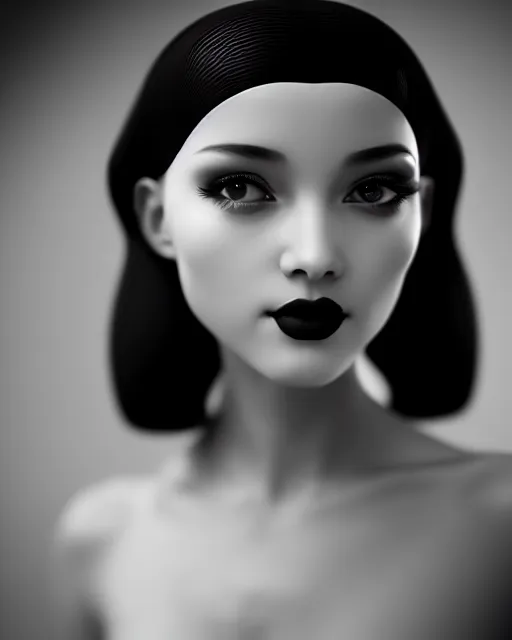 Image similar to black and white dreamy young beautiful female artificial intelligence, cinematic, rim light, photo - realistic, elegant, high detail, 8 k, masterpiece, photo taken in 1 9 3 0