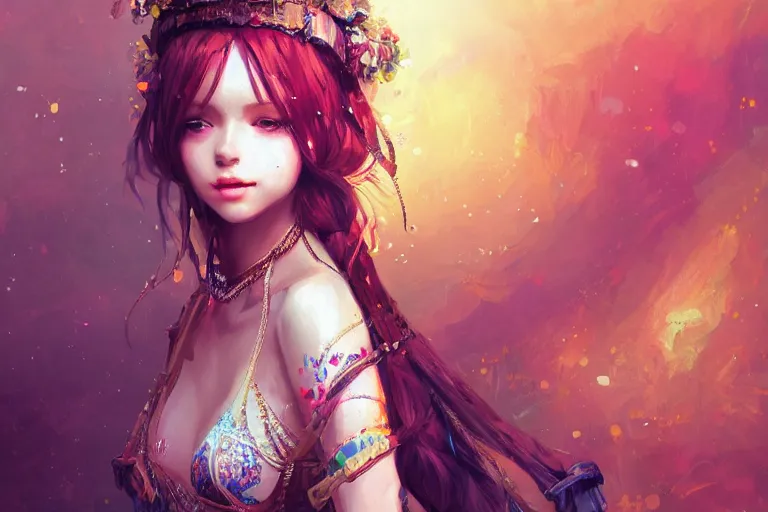 Image similar to a beautiful bohemian girl, intricate, highly detailed, digital painting, Pixiv, Artstation, official media, anime key visual, concept art, rich vivid colors, ambient lighting, sharp focus, illustration, art by WLOP