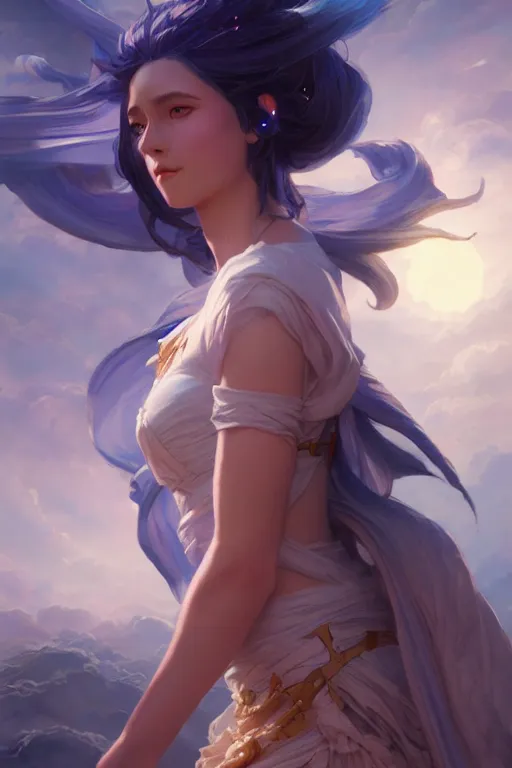 Image similar to goddess of the heaven twilight, highly detailed, digital painting, artstation, concept art, smooth, sharp focus, illustration, unreal engine 5, 8 k, art by artgerm and greg rutkowski and edgar maxence