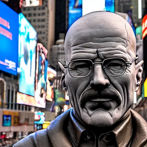 Image similar to super detailed renaissance sculpture of walter white by michelangelo, standing in times square, 3 d render, hyper detailed, sharp focus, 8 k resolution