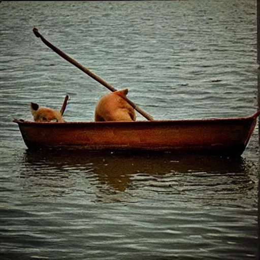 Prompt: “a pig rowing a boat”