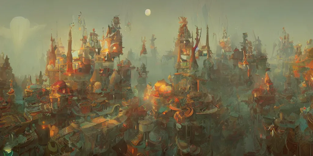 Prompt: Huge wonderland at dawn, magical, awestriking, impossibly detailed, by Sergey Kolesov