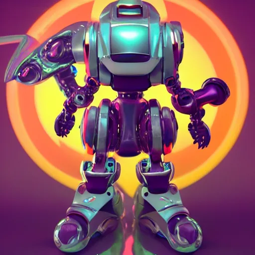 Image similar to 80s futuristic retro digimon robot character, colorful chrome:: by beeple and James Gilleard and Justin Gerard :: ornate, dynamic, particulate, intricate, elegant, highly detailed, centered, artstation, smooth, sharp focus, octane render, 3d