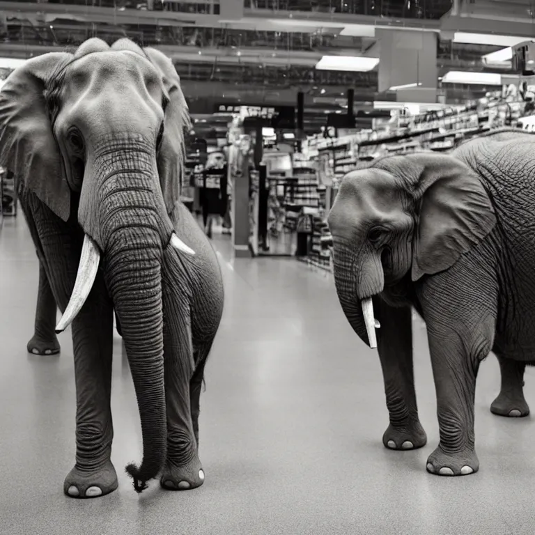 Image similar to An elephant waiting in line at the supermarket