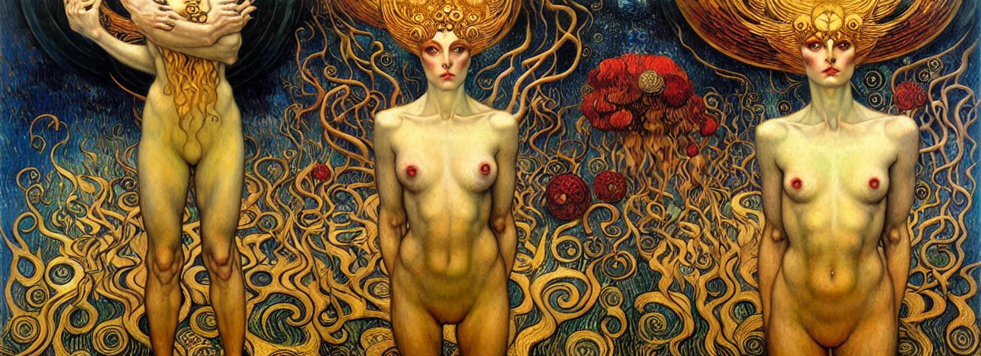 Image similar to Divine Chaos Engine by Karol Bak, Jean Delville, William Blake, Gustav Klimt, and Vincent Van Gogh, symbolist, visionary