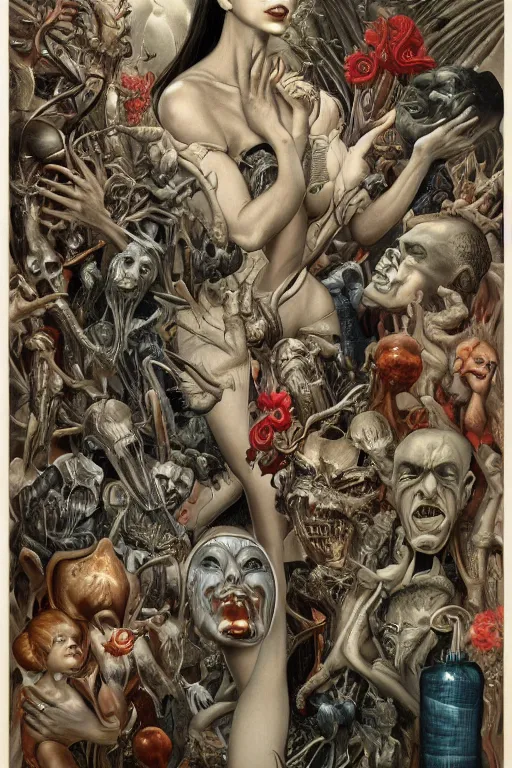 Image similar to by james jean, by mark ryden, by frank frazetta, by alex grey, by h r giger