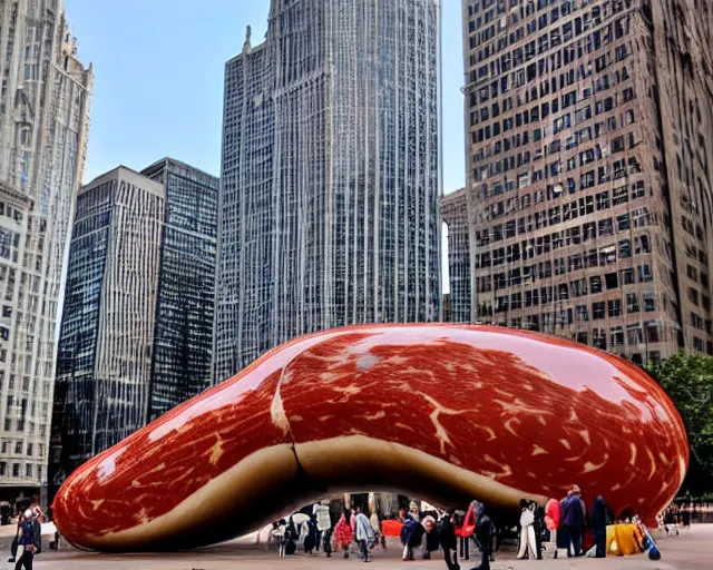 Prompt: the bean in chicago but it's made of meat