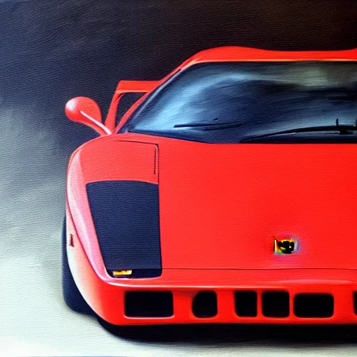 Image similar to a oil painting of a front view ferrari f - 4 0, cinematic, epic composition, hd, digital painting, digital art, concept art, stylized, masterpiece, award - winning
