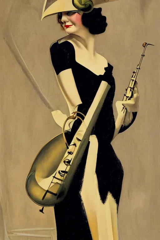 Image similar to a oil painting depicting a Jazz Age high society figure, 1920s style, smooth, highly detailed, high contrast, Coles Phillips, Dean Cornwell, JC Leyendecker, 8K