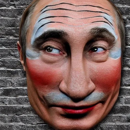 Prompt: putin's face painted on a brick wall