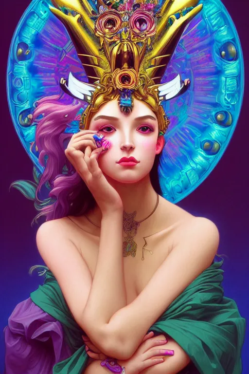 Image similar to a full body portrait of the lisa frank daftpunk vaporwave diva, gothic, highly detailed, digital painting, crown of skulls, artstation, smooth, sharp focus, illustration, art by artgerm and greg rutkowski and alphonse mucha and william - adolphe bouguereau