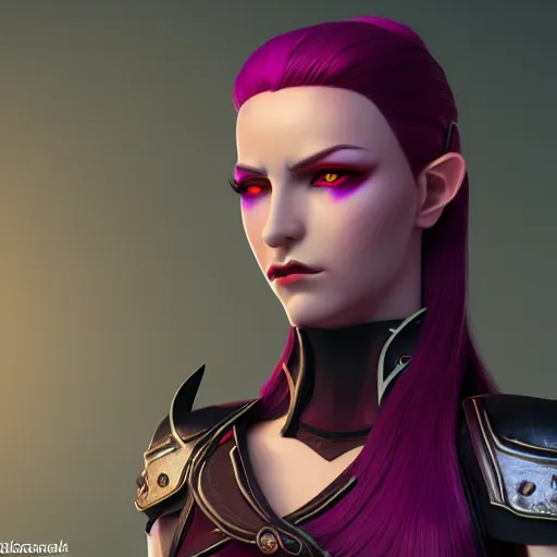 Prompt: portrait of a female high elf with magenta eyes and dark hair, 3 d octane render trending on art station 8 k