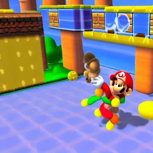 Prompt: monkey in super mario 6 4