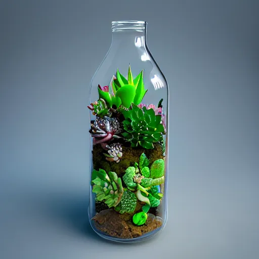 Prompt: Octane render of a cosmic bottle filled with succulents floating in space