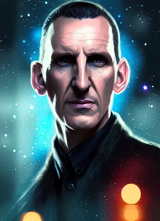 Prompt: portrait of the ninth doctor from doctor who, intricate, elegant, glowing lights, highly detailed, digital painting, artstation, concept art, smooth, sharp focus, illustration, art by wlop, mars ravelo and greg rutkowski