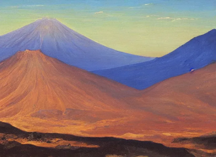 Prompt: el teide, tenerife in the style of hudson river school of art, oil on canvas