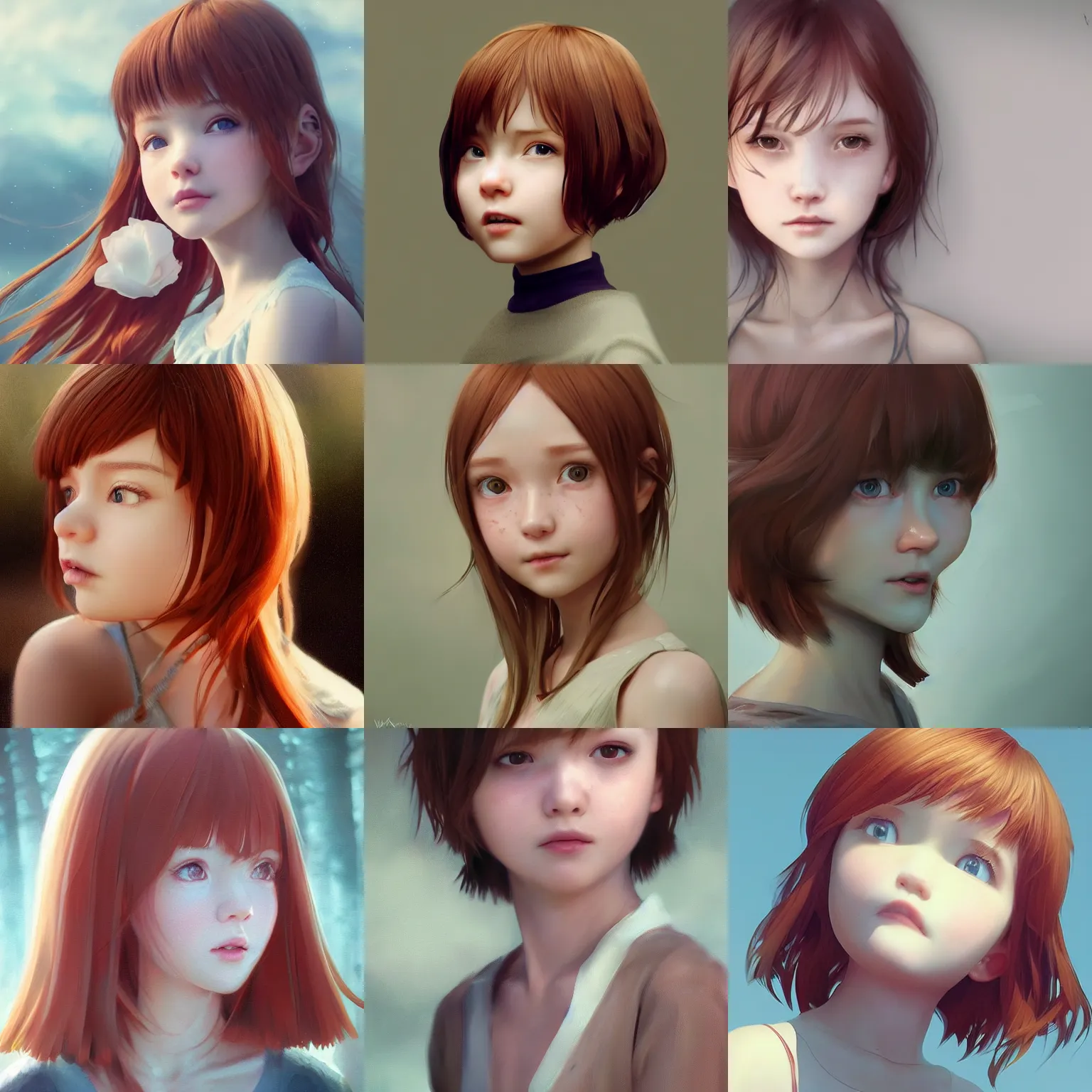 Prompt: realistic style at CGSociety by WLOP,ilya kuvshinov,krenz cushart,Greg Rutkowski,trending on artstation.Zbrush sculpt colored,Octane render in Maya,Houdini VFX.Realistic close-up face,cute young redhead girl,expressing joy,wearing dress,silky hair, deep eyes.Oil painting.Cinematic dramatic atmosphere,sharp focus,soft volumetric studio lighting.