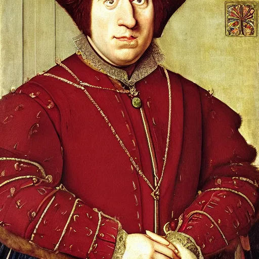 Image similar to A royal portrait of the King of England Boris Johnson, painted by Hans Holbein, British Museum, 16th century art