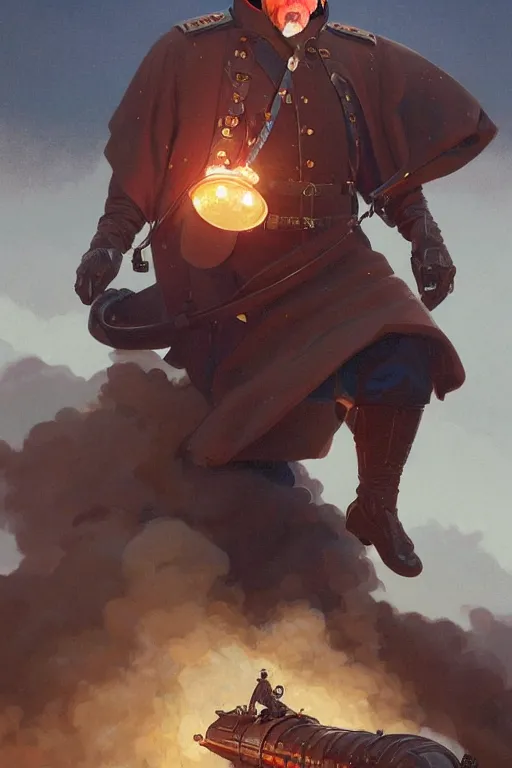 Prompt: man as a human cannonball in the artillery cannon, realistic painting, symmetrical, highly detailed, digital painting, artstation, concept art, smooth, sharp focus, illustration, cinematic lighting, art by artgerm and greg rutkowski and alphonse mucha