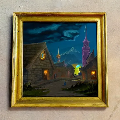 Image similar to A painting of a small medieval town in Hyrule, Legend of Zelda