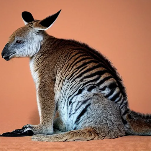 Image similar to a bearded kangaroo with tiger stripes