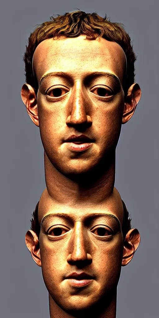 Image similar to very very beautiful portrait photo of 3d Mark Zuckerberg face made from primitive objects, Perfect face, extremely high details, realistic, by Giuseppe Arcimboldo, Edward Hopper, Rene Margitte,