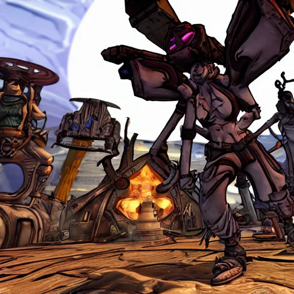 Image similar to A grotesque Discord mod as the final boss of Borderlands, videogame screenshot