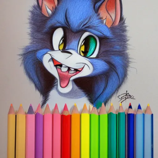 Image similar to colored Pencil drawing of cartoon furry character, highly detailed