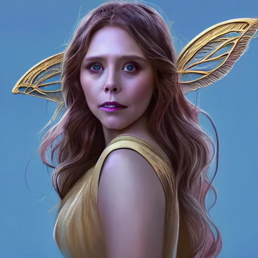 Image similar to elizabeth olsen as the goddess of fairies!!!!!!, golden ratio!!!!!, centered, trending on artstation, 8 k quality, cgsociety contest winner, artstation hd, artstation hq, luminous lighting