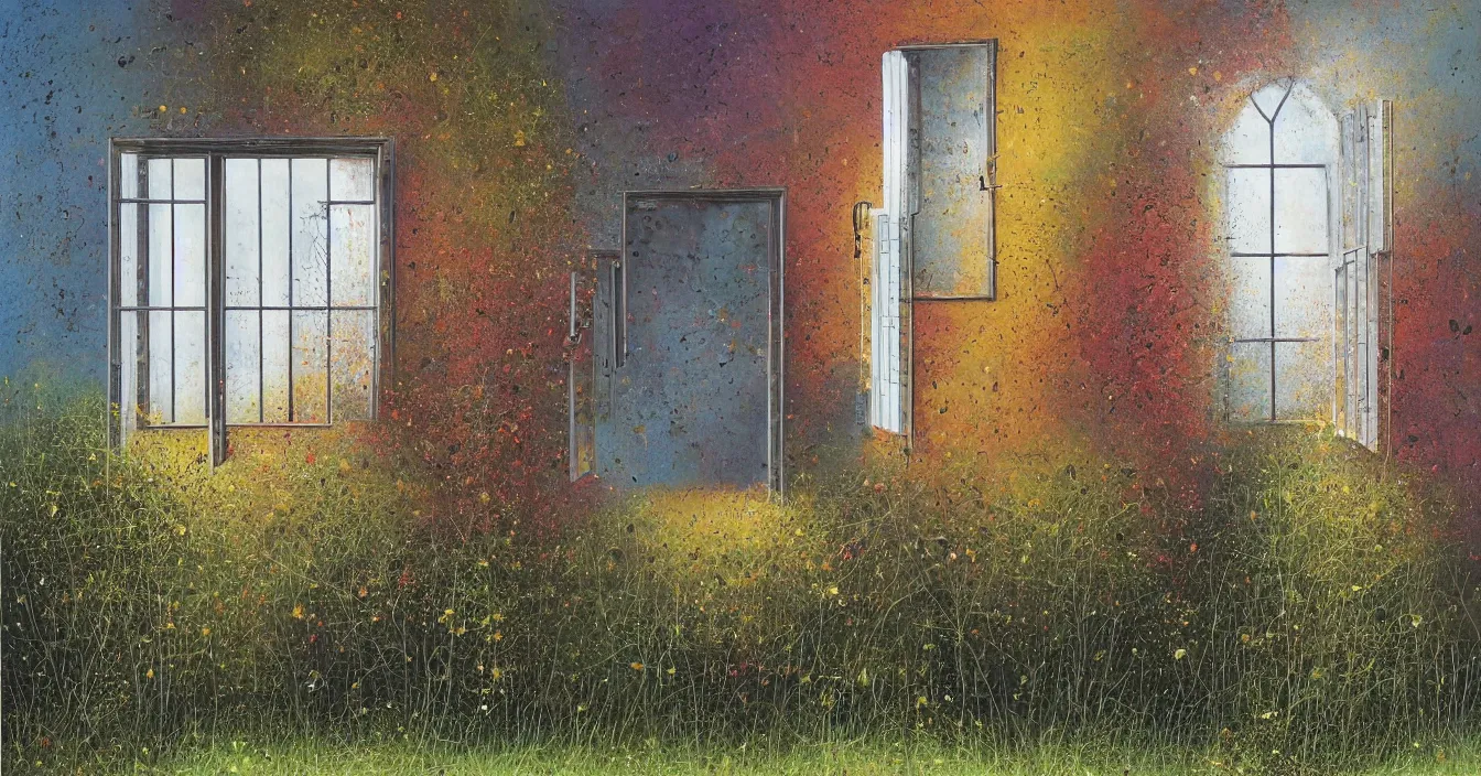 Prompt: Magic window to colorful different dimensions, with floating different energy strings and small particles, by Lee Madgwick