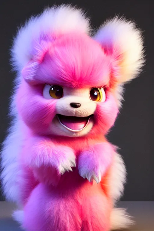 Image similar to high quality 3 d render hyperrealist very cute multicolor stripped fluffy! phoenix chimera hybrid highly detailed, vray smooth, in the style of detective pikachu, hannah yata charlie immer, dramatic pink light, low angle, uhd 8 k, sharp focus