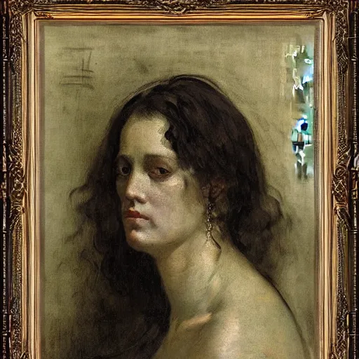 Image similar to tattooed woman with head covered by a sheet laying in bed, intricate, elegant, highly detailed, oil canvas, symmetrical face, by gustave courbet, francisco goya