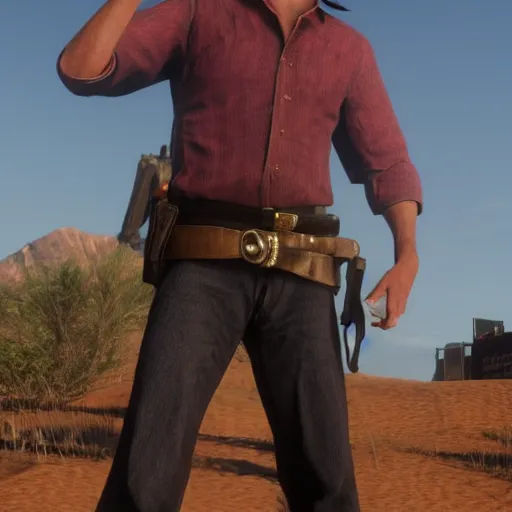 Image similar to william katt in red dead redemption 2, character render, full body shot, highly detailed, in game render