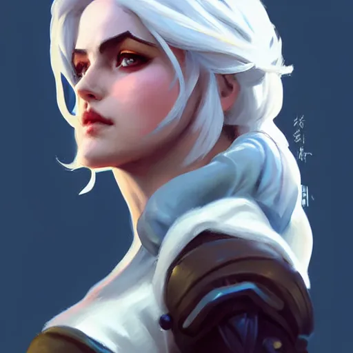 Image similar to Greg Manchess portrait painting of Ciri as Overwatch character, medium shot, asymmetrical, profile picture, Organic Painting, sunny day, Matte Painting, bold shapes, hard edges, street art, trending on artstation, by Huang Guangjian and Gil Elvgren and Sachin Teng