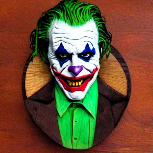 Image similar to The Joker carved in wood