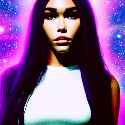 Image similar to madison beer a an intergalactic popstar dancing on a planet, render, blender render, unity render, 4 k wallpaper, art station trending, artstation 4 k coherent, coherent, 4 k, detailed, hyperdetailed, artifact - free, completely coherent, sharp, madison beer