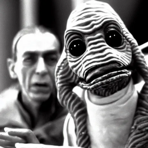 Prompt: jar jar binks, an yugoslavian war criminal, orchestrating ethnic cleansing, archive photo by reuters