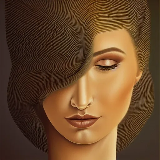 Image similar to skeuomorphic, detailed painting, behance contest winner, an ultrafine detailed painting by rafal olbinski, pop surrealism, a painting of a woman, minimalist, airbrush art, very detailed