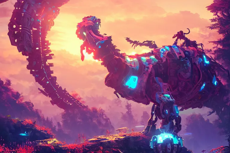 Image similar to clamberjaw machine mecanical creature robot of horizon forbidden west horizon zero dawn radiating a glowing aura global illumination ray tracing hdr fanart arstation by ian pesty and alena aenami artworks in 4 k