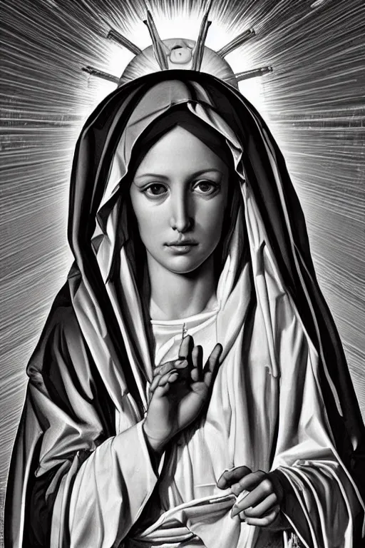 Image similar to virgin mary, cyberpunk, portrait, ultra detailed, Guido Reni style