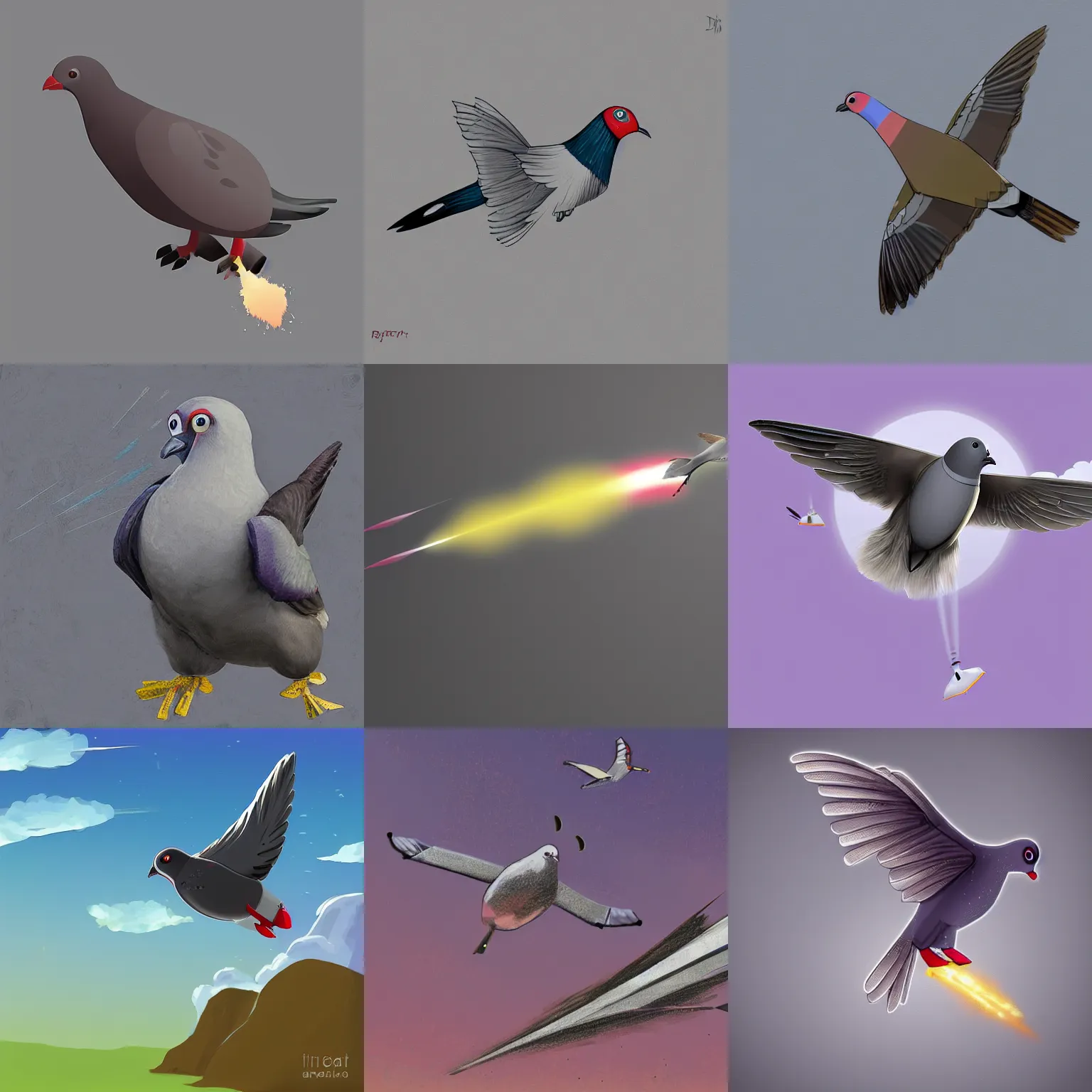 Prompt: A rocket powered pigeon, digital art