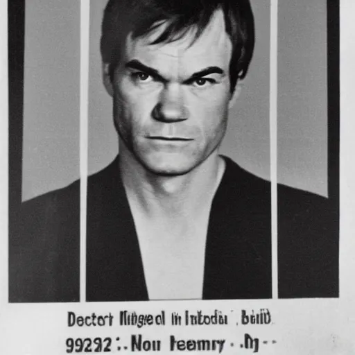 Prompt: dexter morgan mugshot 1 9 2 9 black and white still